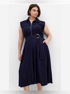 City Chic Navy Belted Utility Midi Dress, Size XXL, NWOT